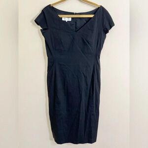 PADDY‎ CAMPBELL Linen Blend Black Vintage V Neck Slit in Back Dress Size 12